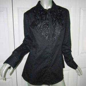 JUST CAVALLI Black Embroidered Long Sleeve Blouse